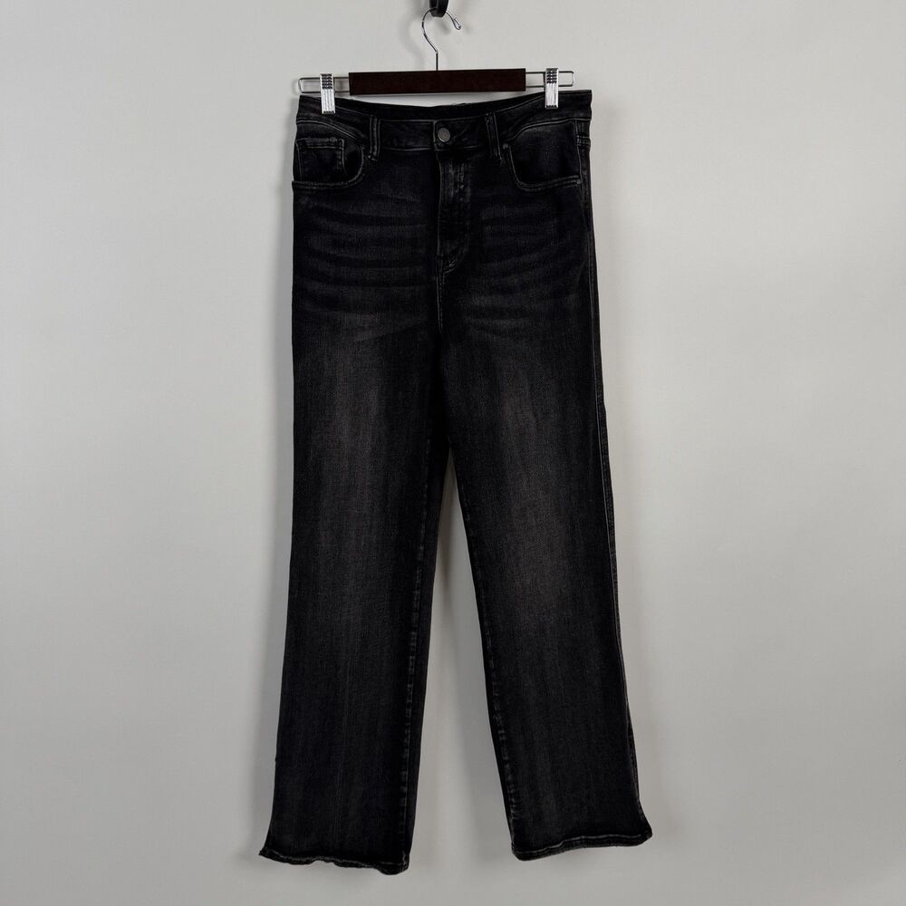 Risen Jeans Womens 13/ 31 Black High Rise Distressed Straight Side Slit Denim